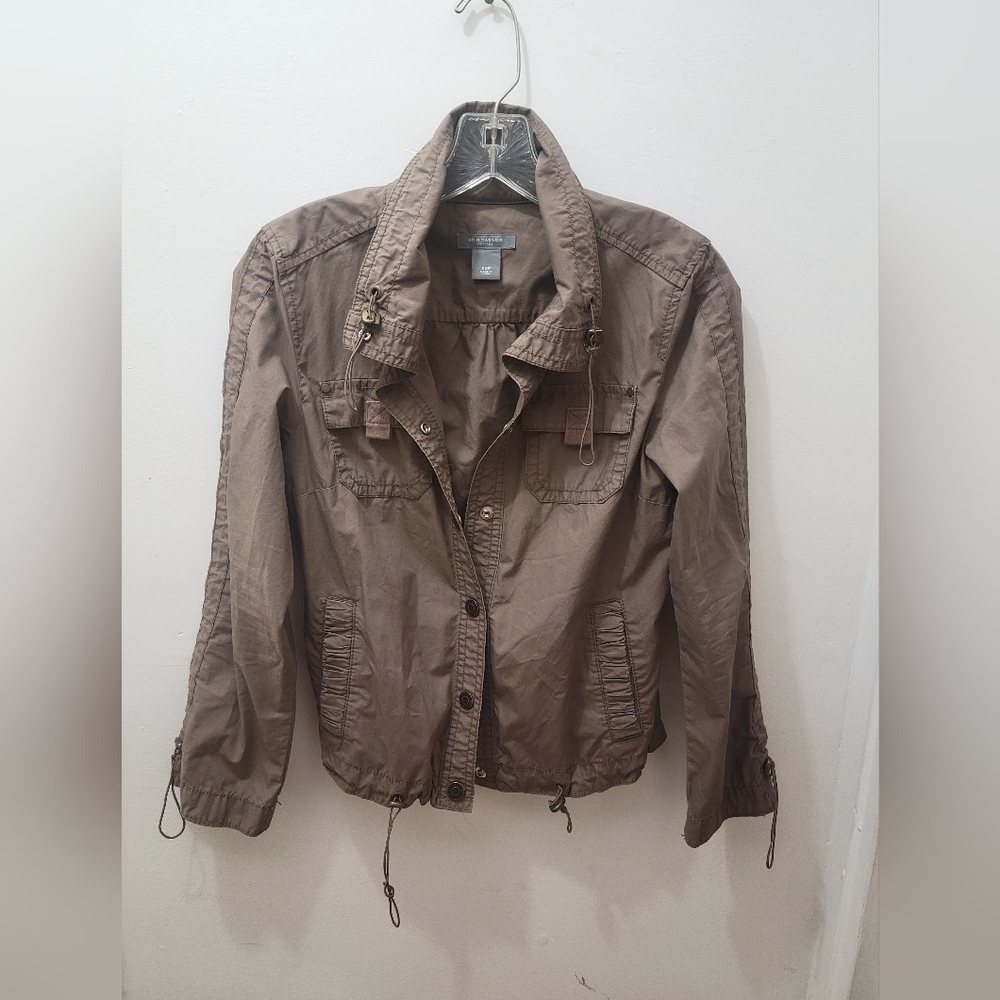 Ann Taylor Petites Khaki Utility Military inspired cotton drawstring snap jacket